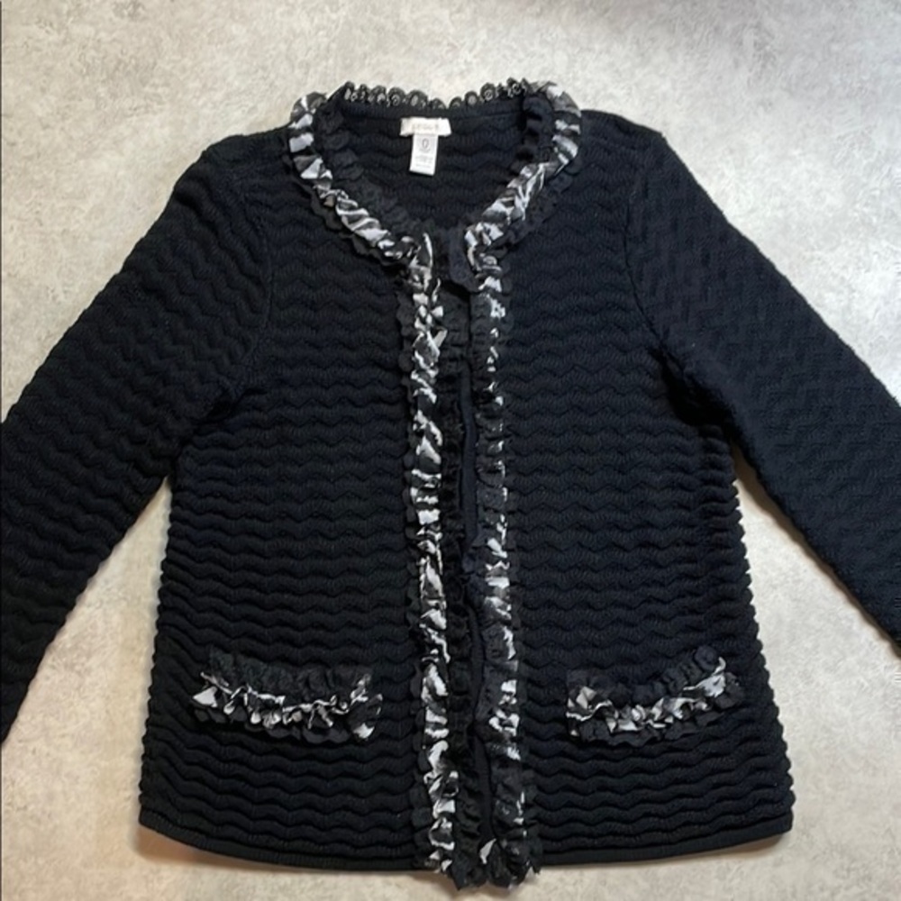 Chicos Black Textured Knit CardiganJacket Women Size 4